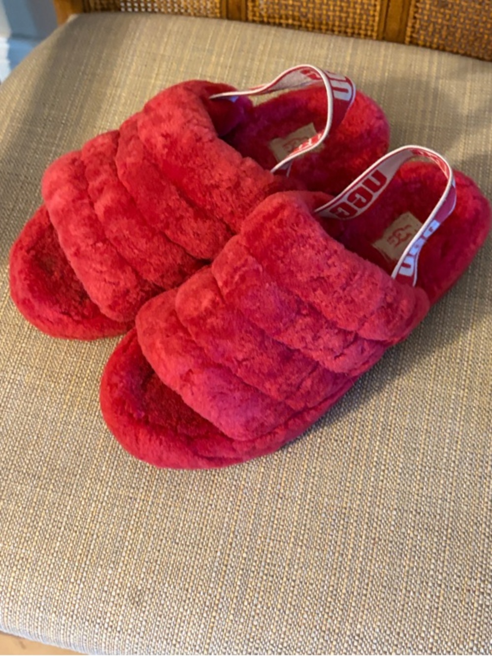 UGG Red Quilted Plush Slide Slippers with Logo Slingback